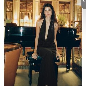 New! Xs Zara black maxi long dress.draped Open back.Flowy draped,Christmas,night